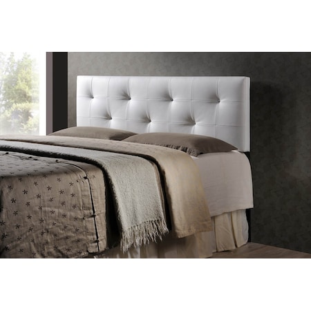 Baxton Studio Dalini Full White Faux Leather Headboard with Faux Crystal Buttons 106-5367